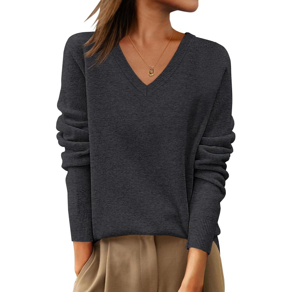 imageANRABESS Womens 100 Wool Sweaters V Neck Long Sleeve Work Business Casual Basic Pullover Sweater Tops 2025 Fall OutfitsDeep Gray