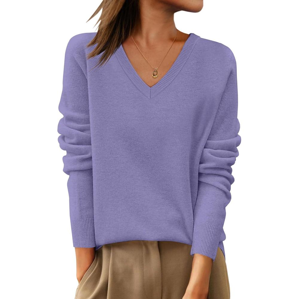 imageANRABESS Womens 100 Wool Sweaters V Neck Long Sleeve Work Business Casual Basic Pullover Sweater Tops 2025 Fall OutfitsLight Purple