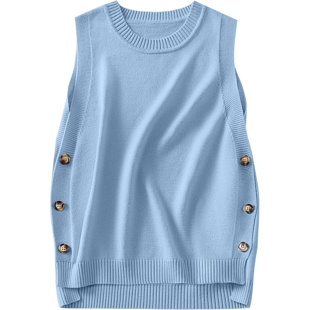 imageANRABESS Womens Sweater Vest Summer Sleeveless Crewneck Ribbed Knit Side Button Loose Pullover Tank Tops 2025 Fall OutfitsLight Blue