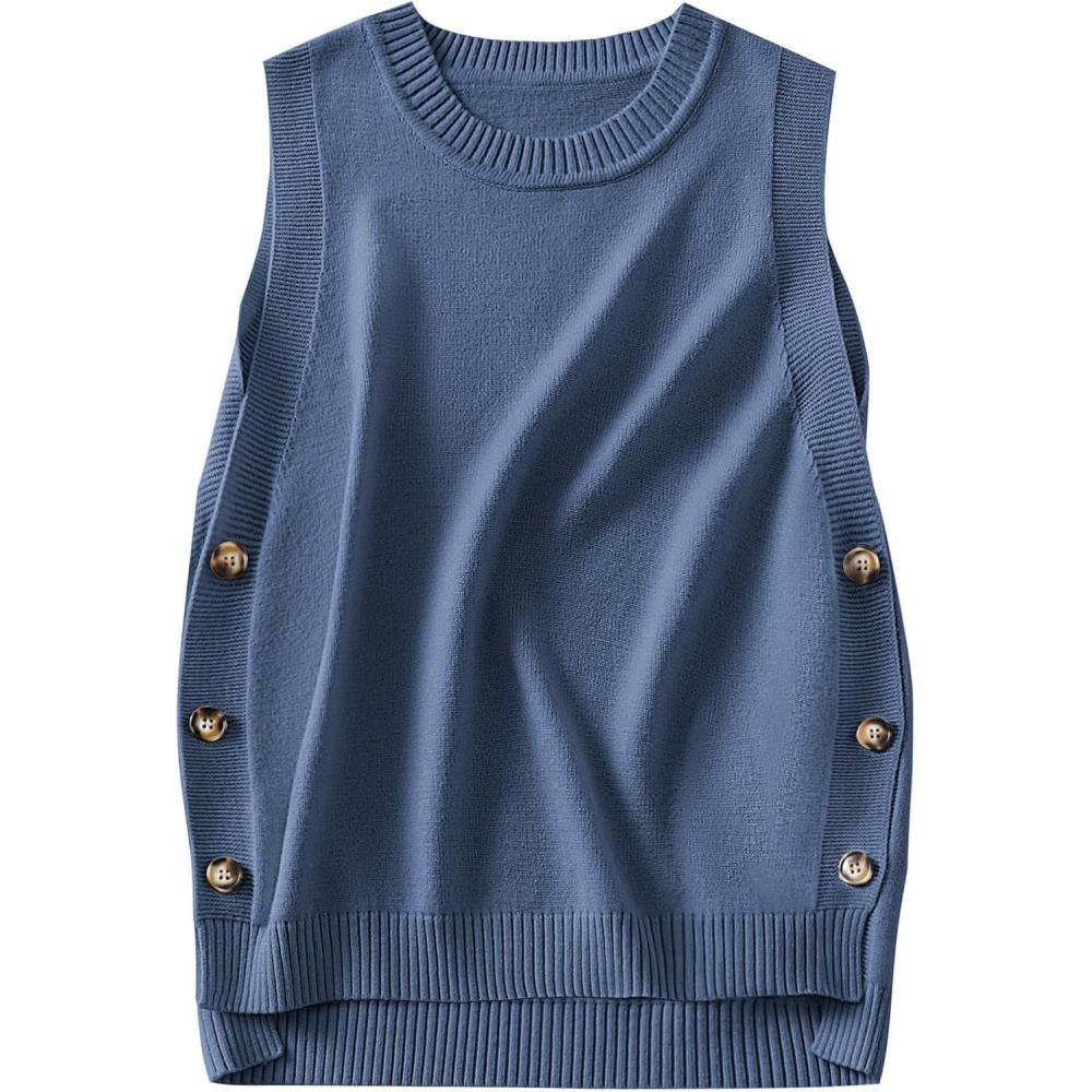 imageANRABESS Womens Sweater Vest Summer Sleeveless Crewneck Ribbed Knit Side Button Loose Pullover Tank Tops 2025 Fall OutfitsSteel Blue