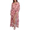 imageANRABESS Womens Long Sleeve Floral Maxi Dress Boho Flowy Wrap Slit V Neck Beach Fall Wedding Guest Party Vacation Dresses Rose Red Floral Medium