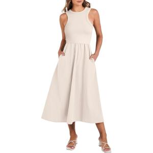 ANRABESS Womens 2025 Summer Casual Maxi Dress A line Tiered Flowy Short Sleeve Crewneck T Shirt Beach Travel Long Dresses(Apricot)