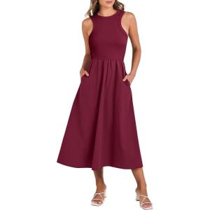 ANRABESS Womens 2025 Summer Casual Maxi Dress A line Tiered Flowy Short Sleeve Crewneck T Shirt Beach Travel Long Dresses(Burgundy)
