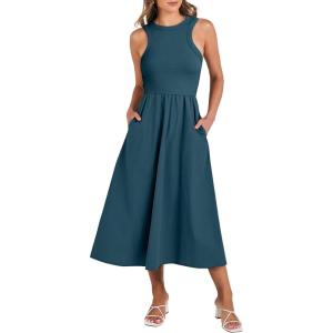 ANRABESS Womens 2025 Summer Casual Maxi Dress A line Tiered Flowy Short Sleeve Crewneck T Shirt Beach Travel Long Dresses(Cyan)