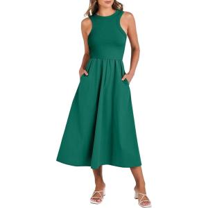ANRABESS Womens 2025 Summer Casual Maxi Dress A line Tiered Flowy Short Sleeve Crewneck T Shirt Beach Travel Long Dresses(Dark Green)