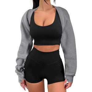 ANRABESS Womens Cropped Sweatshirt Long Sleeve Bolero Cardigan Open Front Shrug Workout Thumb Hole Y2K Tops Preppy Clothes(Deep Grey)