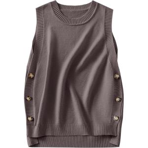 ANRABESS Womens Sweater Vest Summer Sleeveless Crewneck Ribbed Knit Side Button Loose Pullover Tank Tops 2025 Fall Outfits(Nutmeg)
