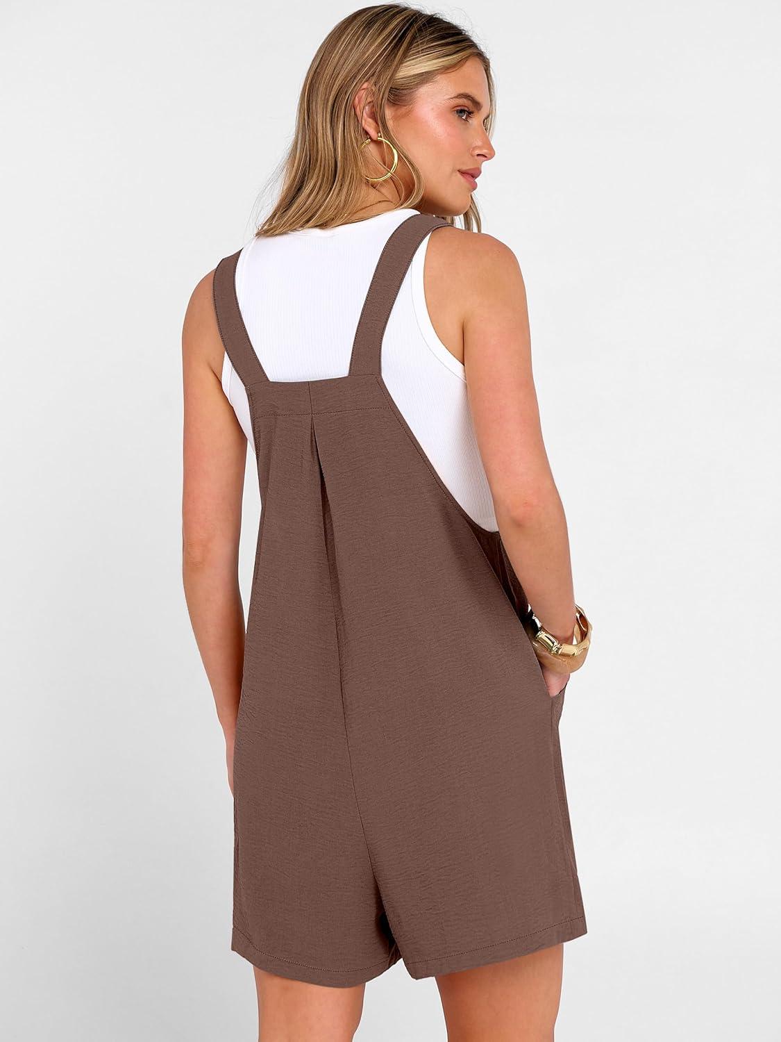 imageANRABESS Jumpsuits For Women 2026 Summer Short Overalls Casual Sleeveless Adjustable Loose Rompers Beach Vacation OutfitsBrown