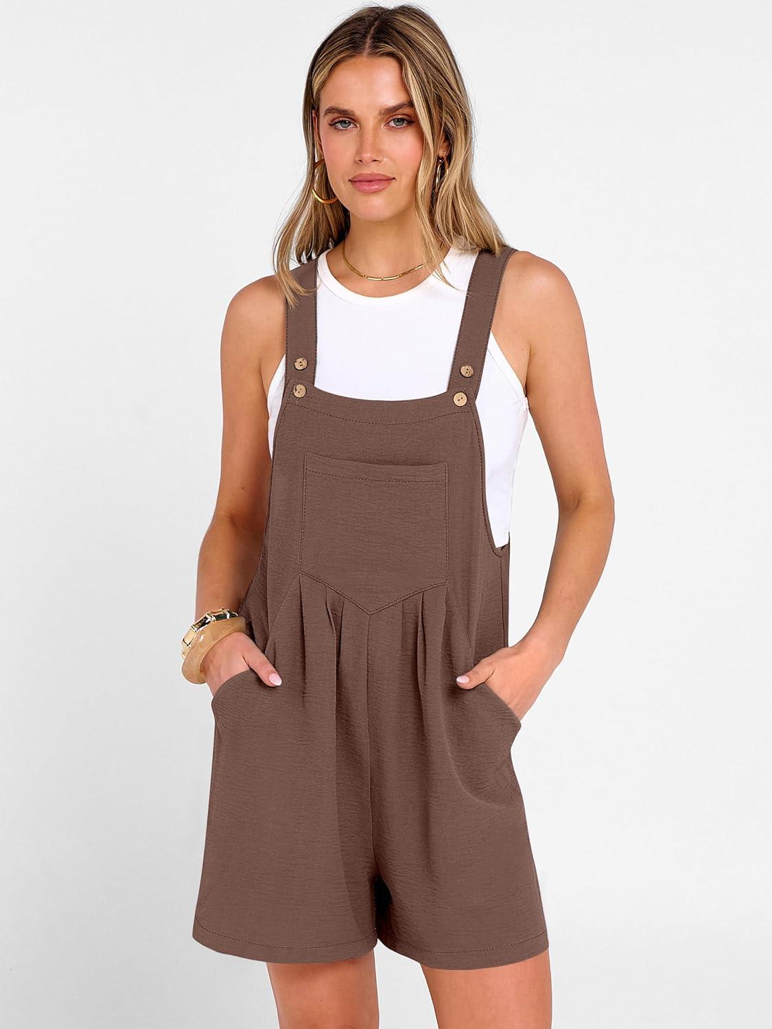 imageANRABESS Jumpsuits For Women 2026 Summer Short Overalls Casual Sleeveless Adjustable Loose Rompers Beach Vacation OutfitsBrown