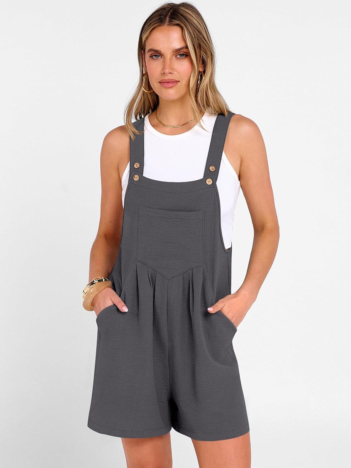 imageANRABESS Jumpsuits For Women 2026 Summer Short Overalls Casual Sleeveless Adjustable Loose Rompers Beach Vacation OutfitsDark Gray