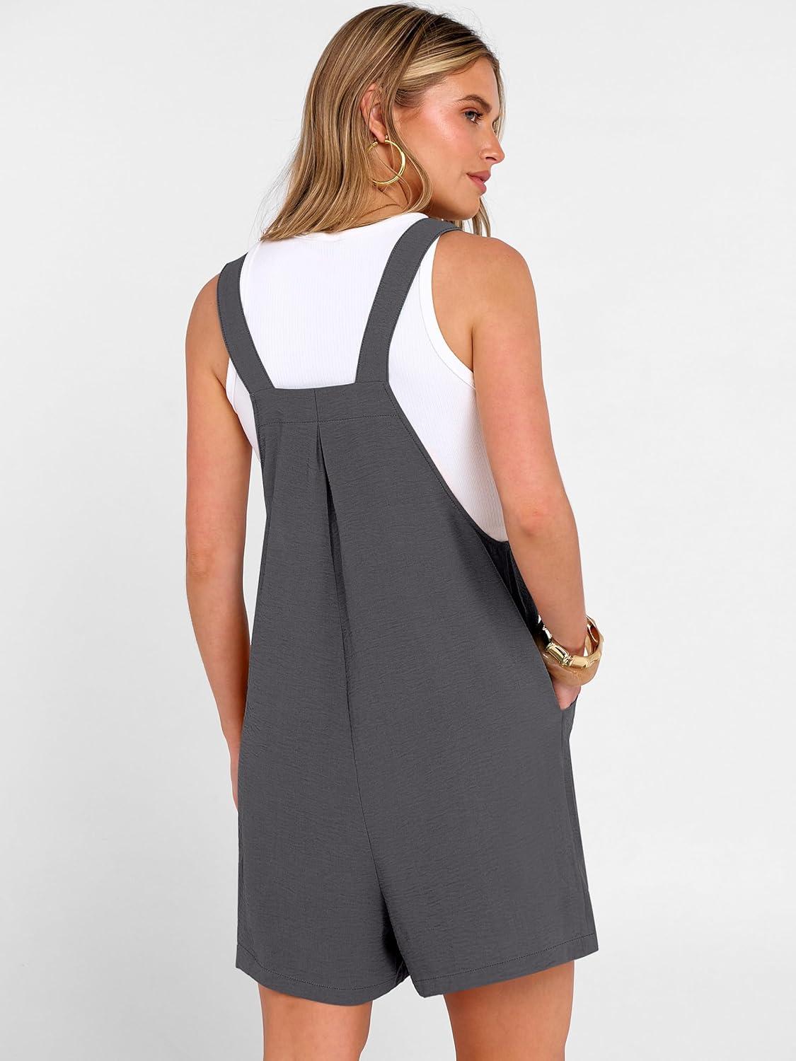 imageANRABESS Jumpsuits For Women 2026 Summer Short Overalls Casual Sleeveless Adjustable Loose Rompers Beach Vacation OutfitsDark Gray