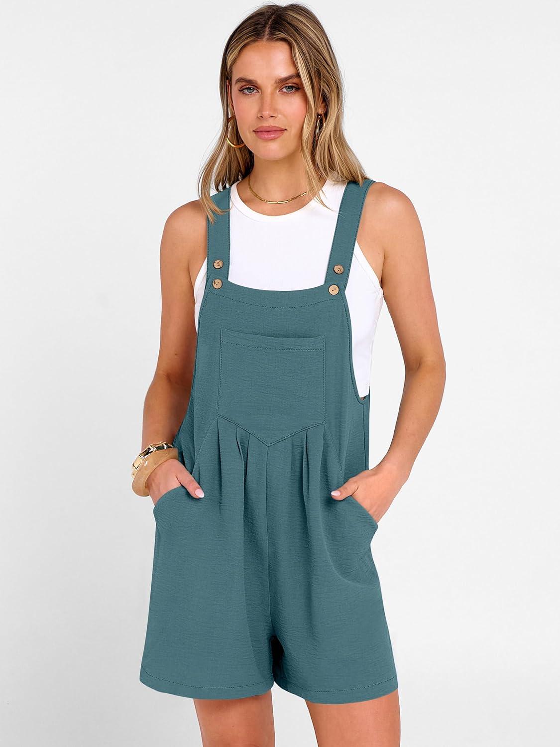 imageANRABESS Jumpsuits For Women 2026 Summer Short Overalls Casual Sleeveless Adjustable Loose Rompers Beach Vacation OutfitsLake