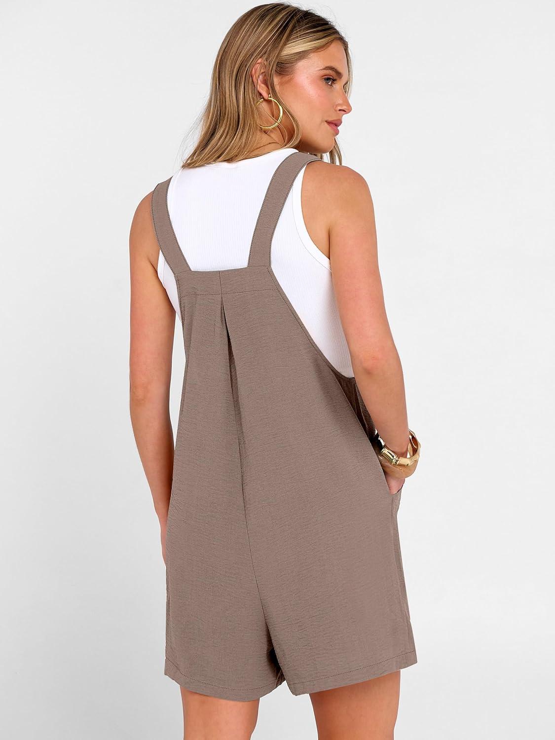 imageANRABESS Jumpsuits For Women 2026 Summer Short Overalls Casual Sleeveless Adjustable Loose Rompers Beach Vacation OutfitsLight Camel