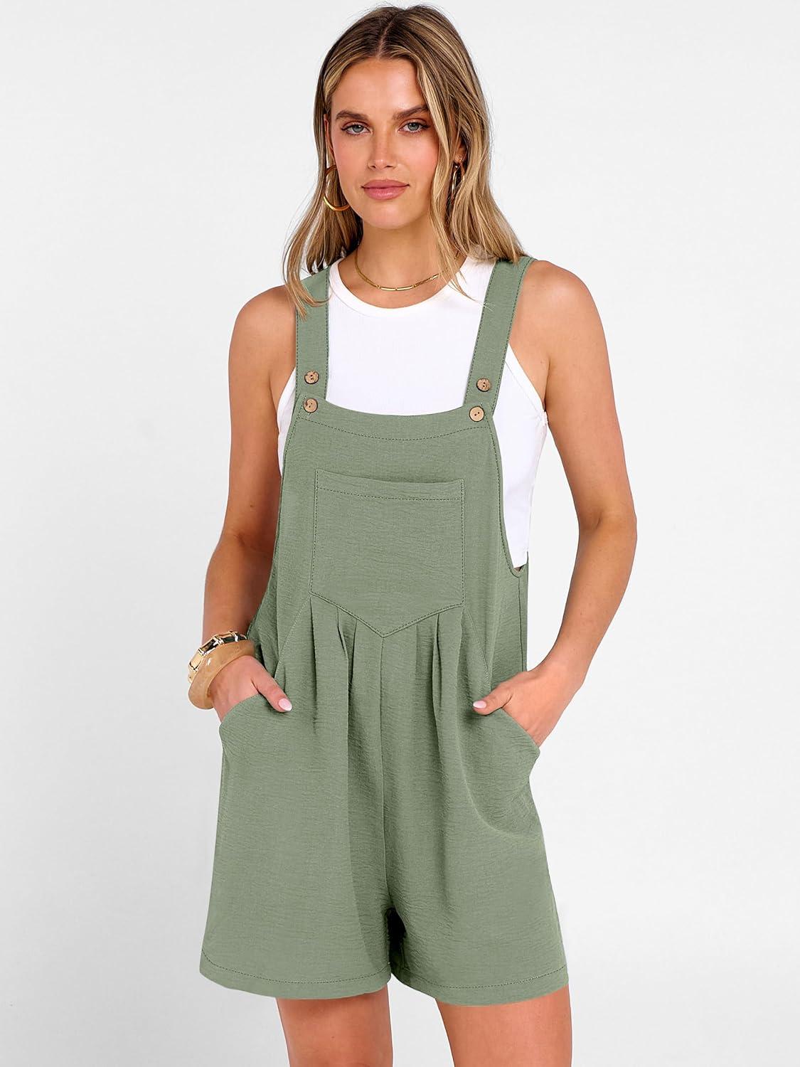 imageANRABESS Jumpsuits For Women 2026 Summer Short Overalls Casual Sleeveless Adjustable Loose Rompers Beach Vacation OutfitsLight Green