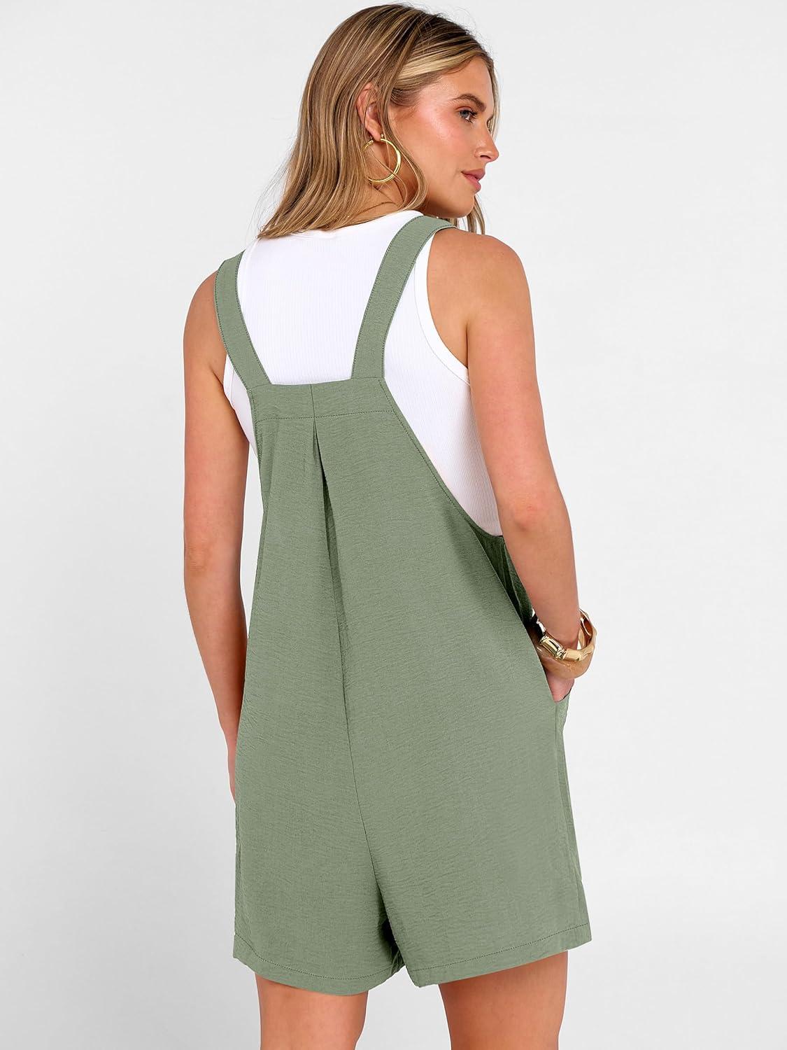 imageANRABESS Jumpsuits For Women 2026 Summer Short Overalls Casual Sleeveless Adjustable Loose Rompers Beach Vacation OutfitsLight Green
