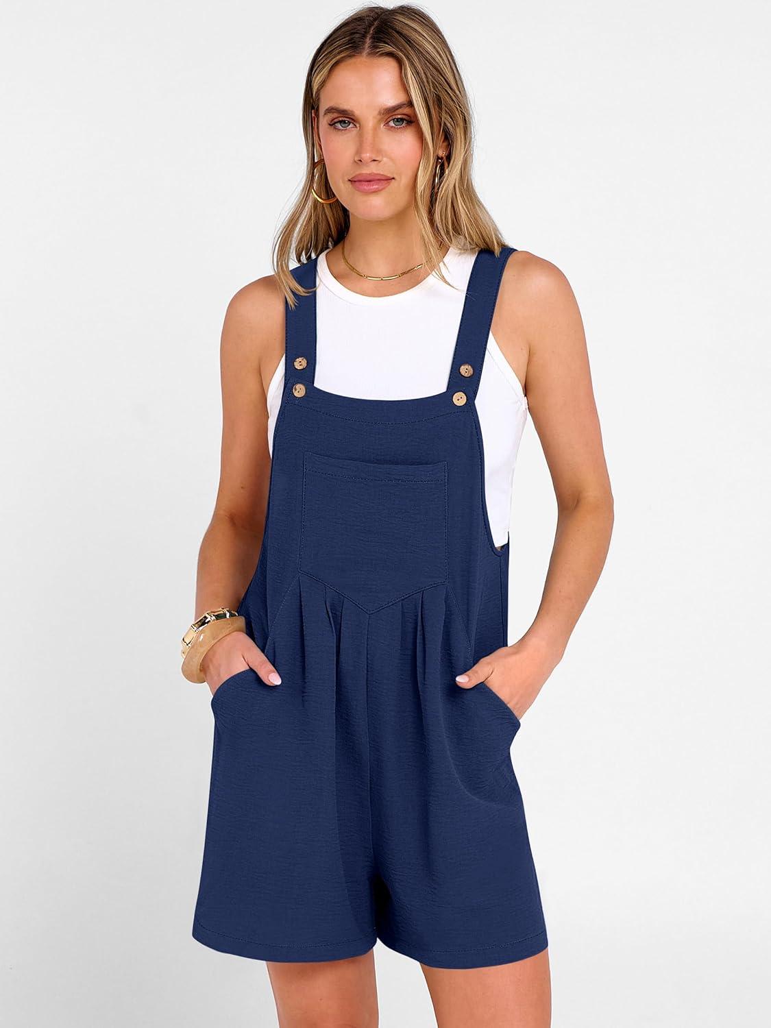 imageANRABESS Jumpsuits For Women 2026 Summer Short Overalls Casual Sleeveless Adjustable Loose Rompers Beach Vacation OutfitsNavy Blue