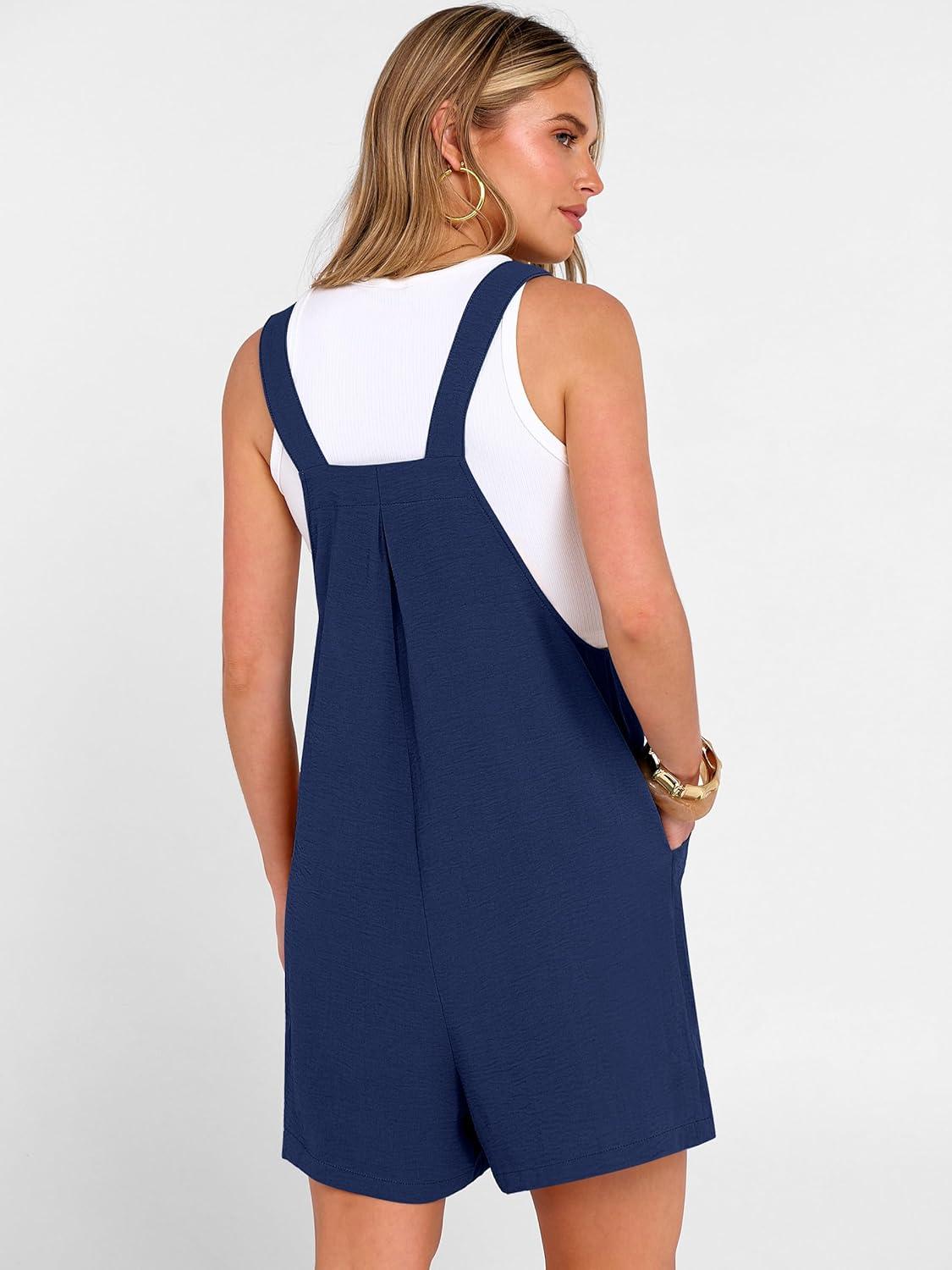 imageANRABESS Jumpsuits For Women 2026 Summer Short Overalls Casual Sleeveless Adjustable Loose Rompers Beach Vacation OutfitsNavy Blue