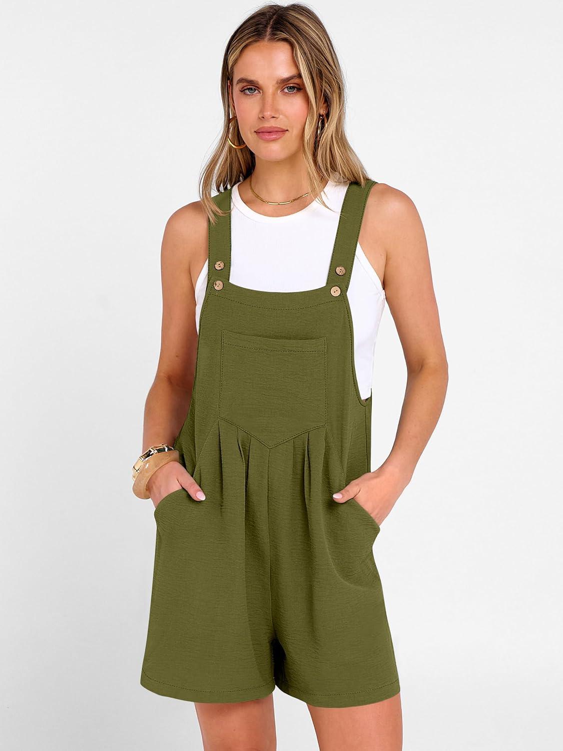 imageANRABESS Jumpsuits For Women 2026 Summer Short Overalls Casual Sleeveless Adjustable Loose Rompers Beach Vacation OutfitsOlive Green