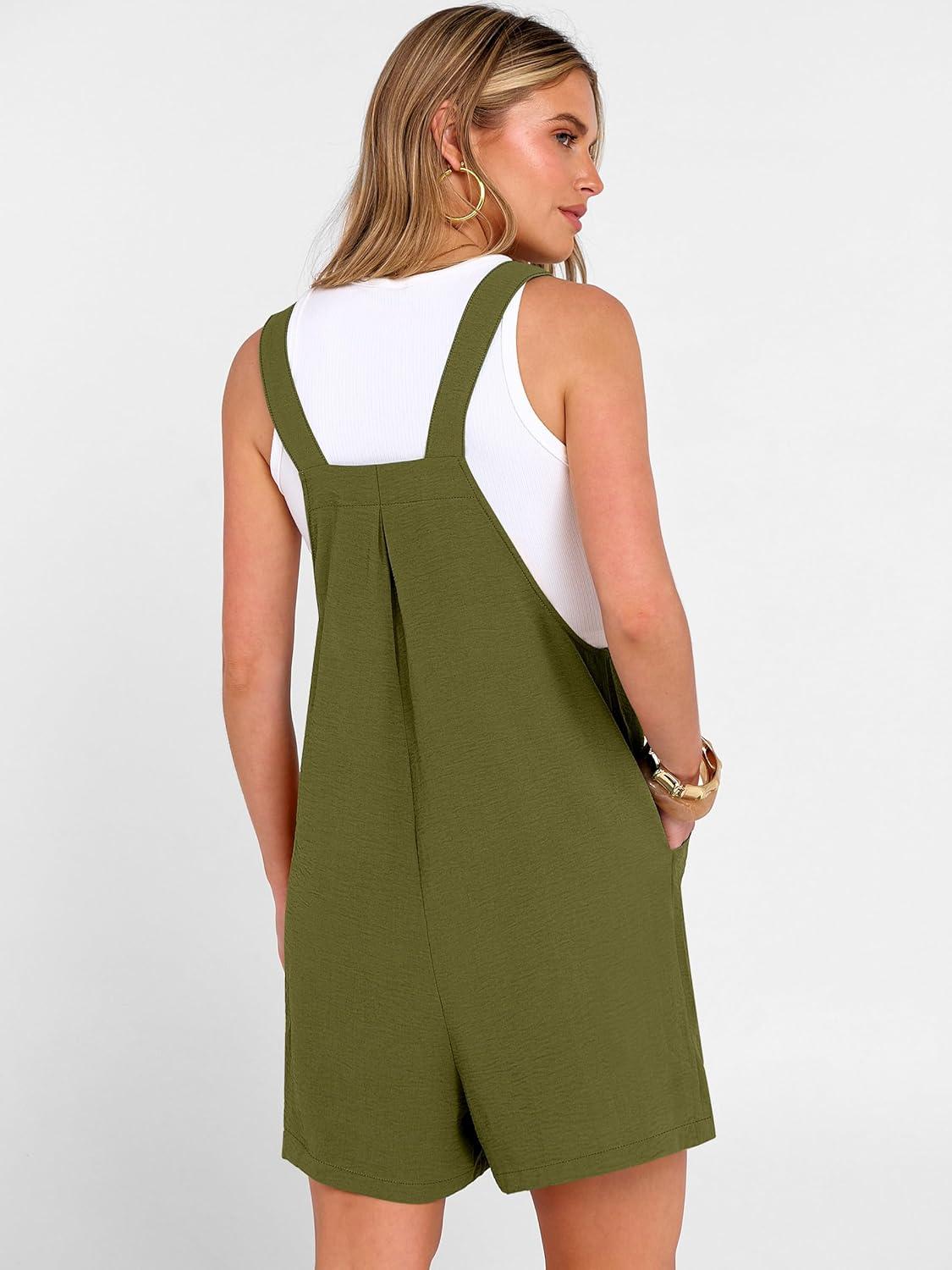 imageANRABESS Jumpsuits For Women 2026 Summer Short Overalls Casual Sleeveless Adjustable Loose Rompers Beach Vacation OutfitsOlive Green