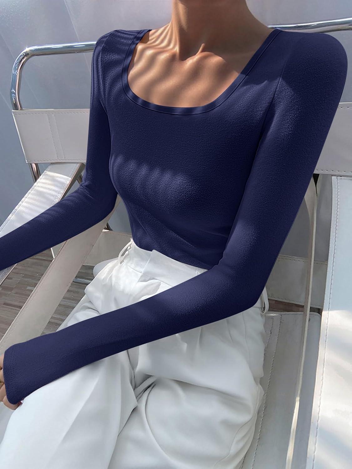 imageANRABESS Women Long Sleeve Thermal Top Scoop Neck Slim Fit Fleece Shirts Basic Tee Casual 2025 Fall Winter Warm UndershirtsNavy Blue