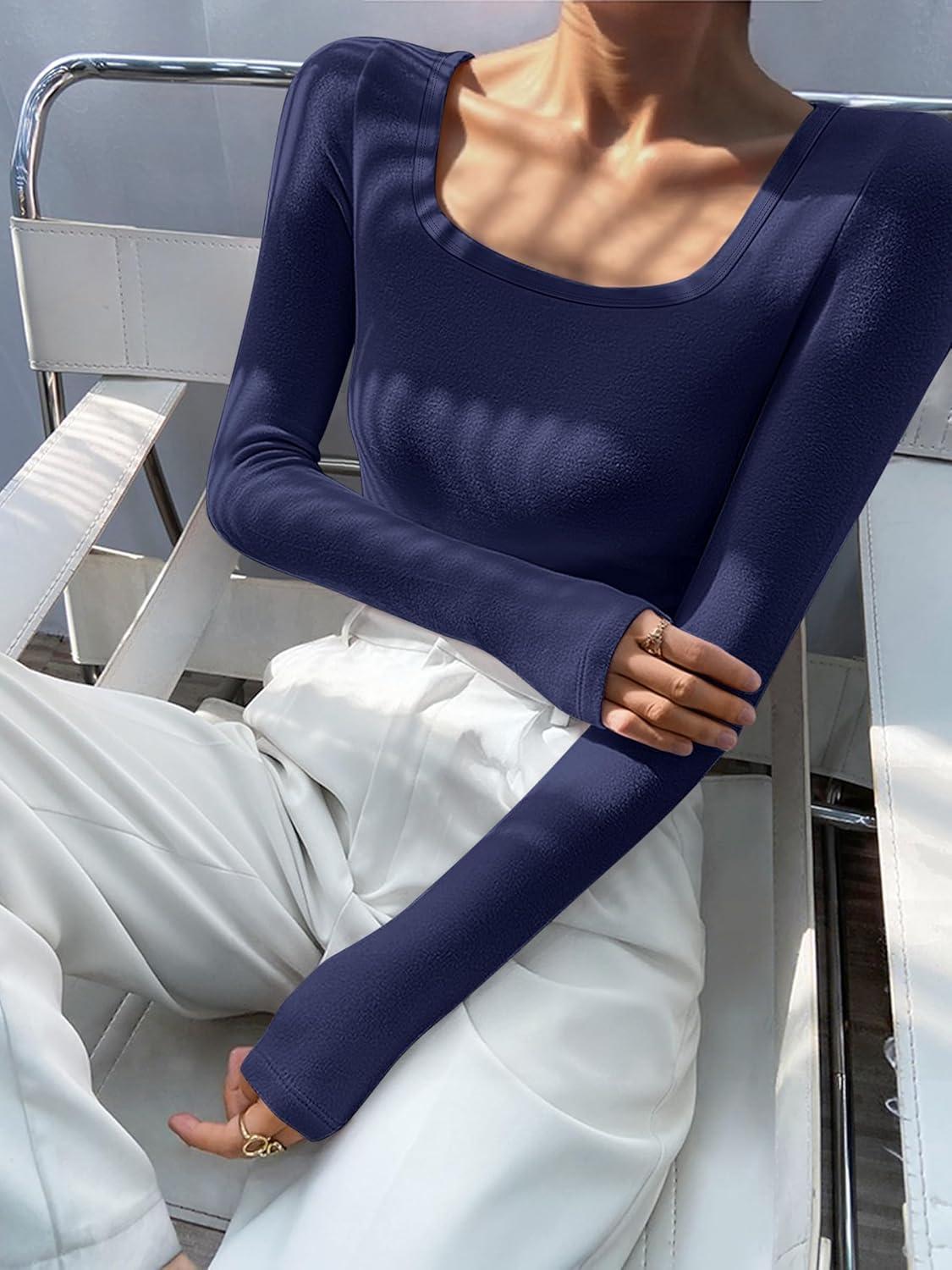 imageANRABESS Women Long Sleeve Thermal Top Scoop Neck Slim Fit Fleece Shirts Basic Tee Casual 2025 Fall Winter Warm UndershirtsNavy Blue