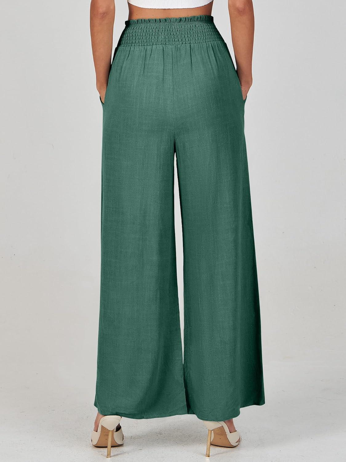 imageANRABESS Womens Linen Pants Summer Casual Palazzo Beach Pant Drawstring High Waist Wide Leg Trousers Vacation OutfitsLake Green