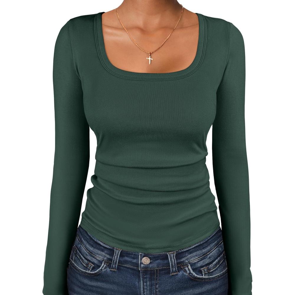 imageANRABESS Women Long Sleeve Thermal Top Scoop Neck Slim Fit Fleece Shirts Basic Tee Casual 2025 Fall Winter Warm UndershirtsDeep Green