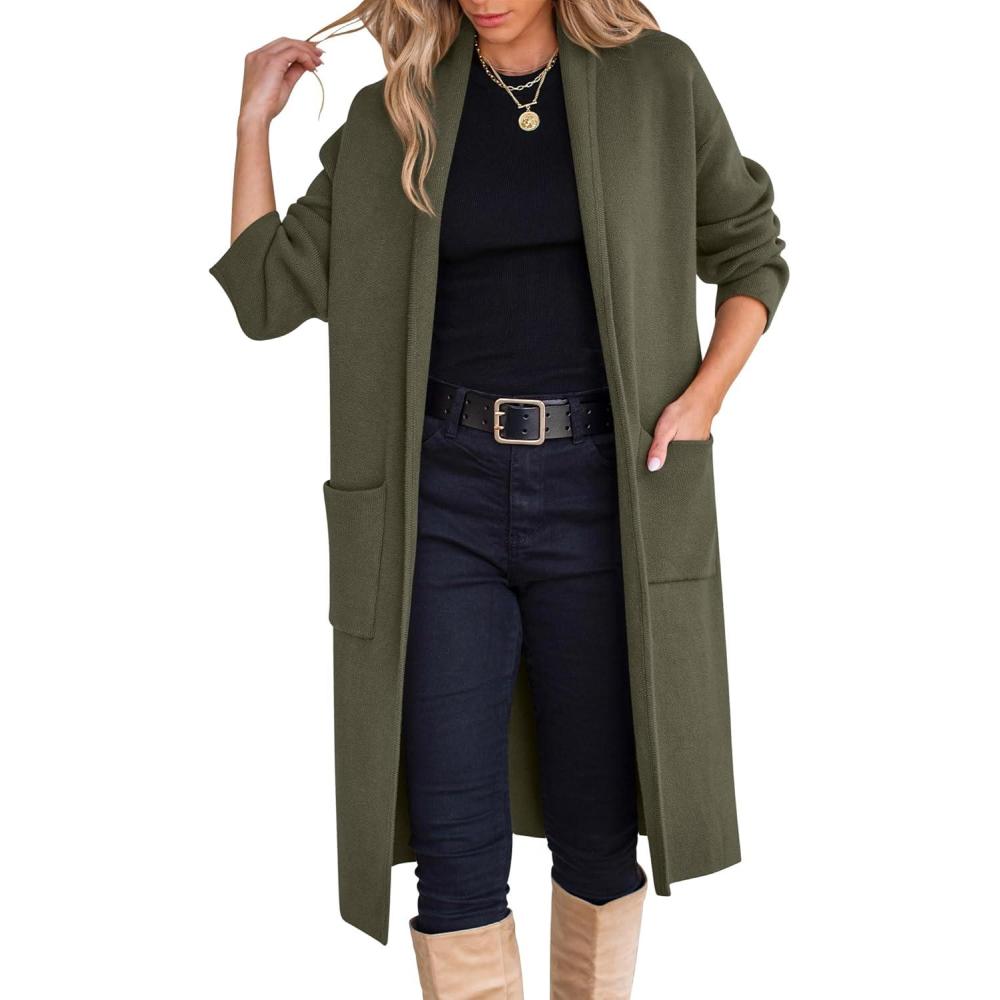 imageANRABESS Womens Cardigan Long Sweater Oversized Open Front Knit Coatigan Duster Coat 2025 Trendy Fall Outfits OuterwearGreen