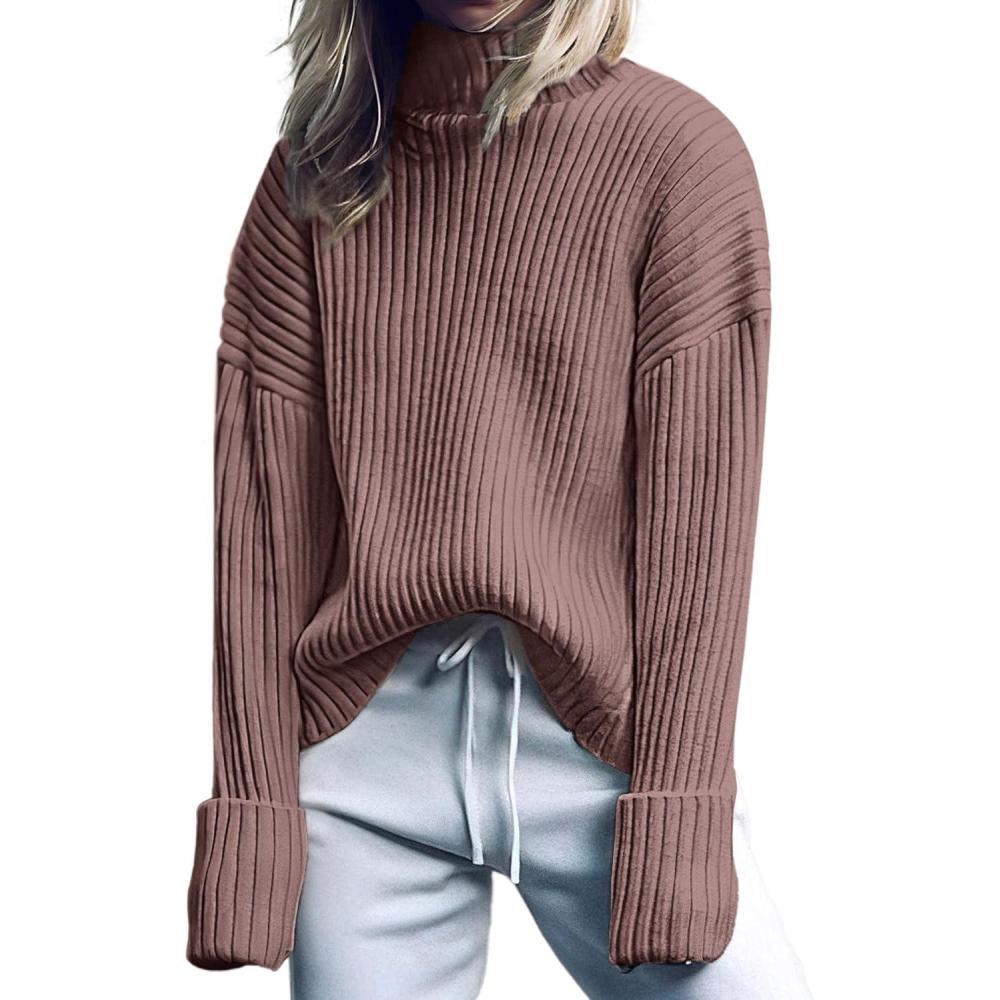 imageANRABESS Womens Turtleneck Sweater 2025 Long Sleeve Ribbed Chunky Knit Fall Pullover Sweater TopNutmeg