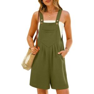 ANRABESS Jumpsuits For Women 2026 Summer Short Overalls Casual Sleeveless Adjustable Loose Rompers Beach Vacation Outfits(Olive Green)