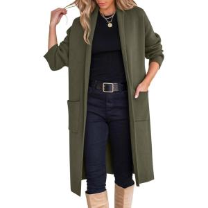 ANRABESS Women’s Cardigan Long Sweater Oversized Open Front Knit Coatigan Duster Coat 2025 Trendy Fall Outfits Outerwear(Green)